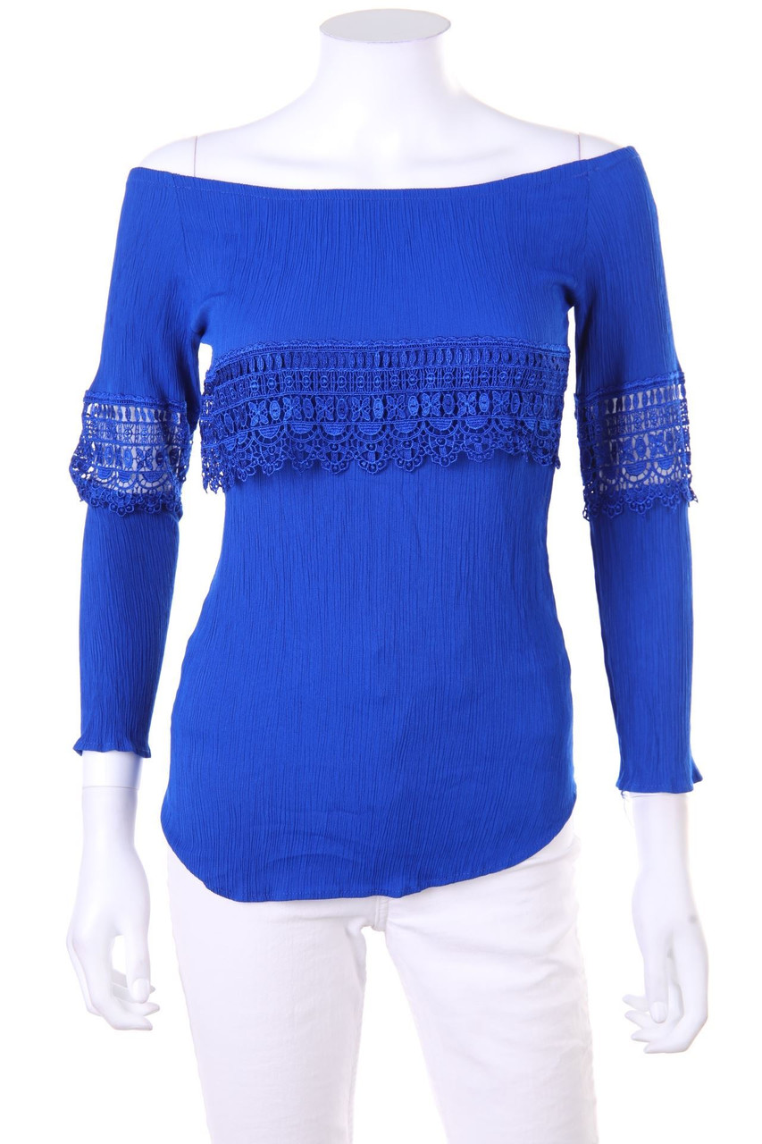 Ohne Label - Carmen-Longsleeve-Shirt mit Spitze - M