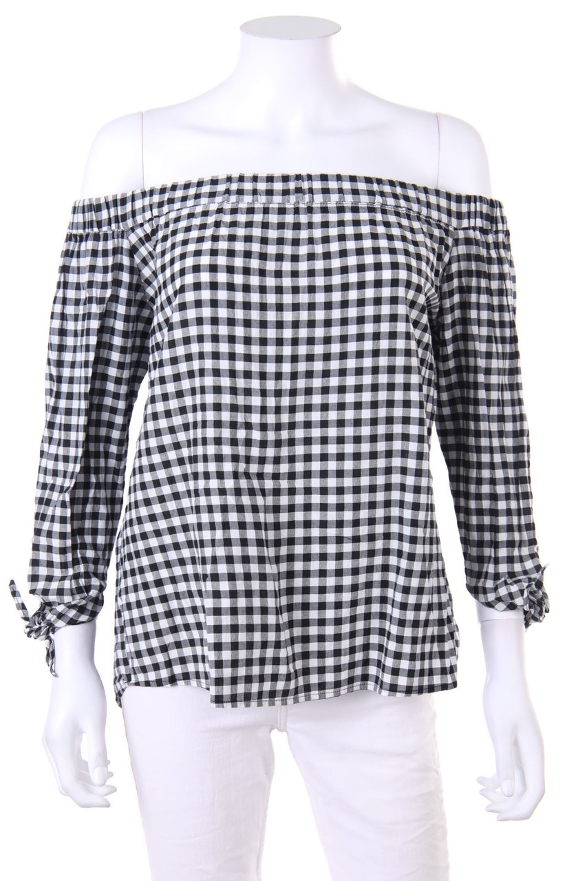 MANGO SUIT - Carmen-Bluse mit Karo-Muster - S