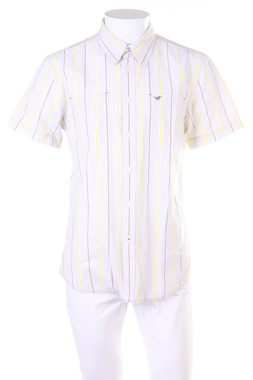 MUSTANG - Streifen-Kurzarm-Hemd mit Logo-Print - L