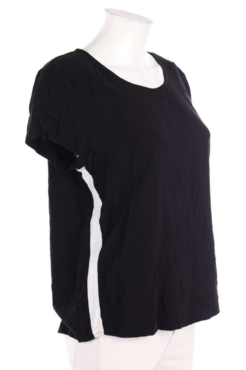 Ohne Label - Kurzarm-Bluse mit Galonstreifen - D 44