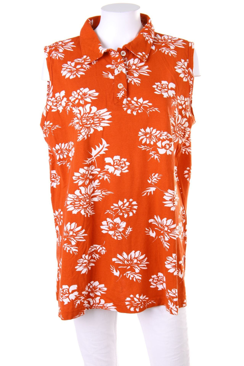 Ulla Popken - ärmelloses Polo-Shirt mit Blumen-Print - XXXXL
