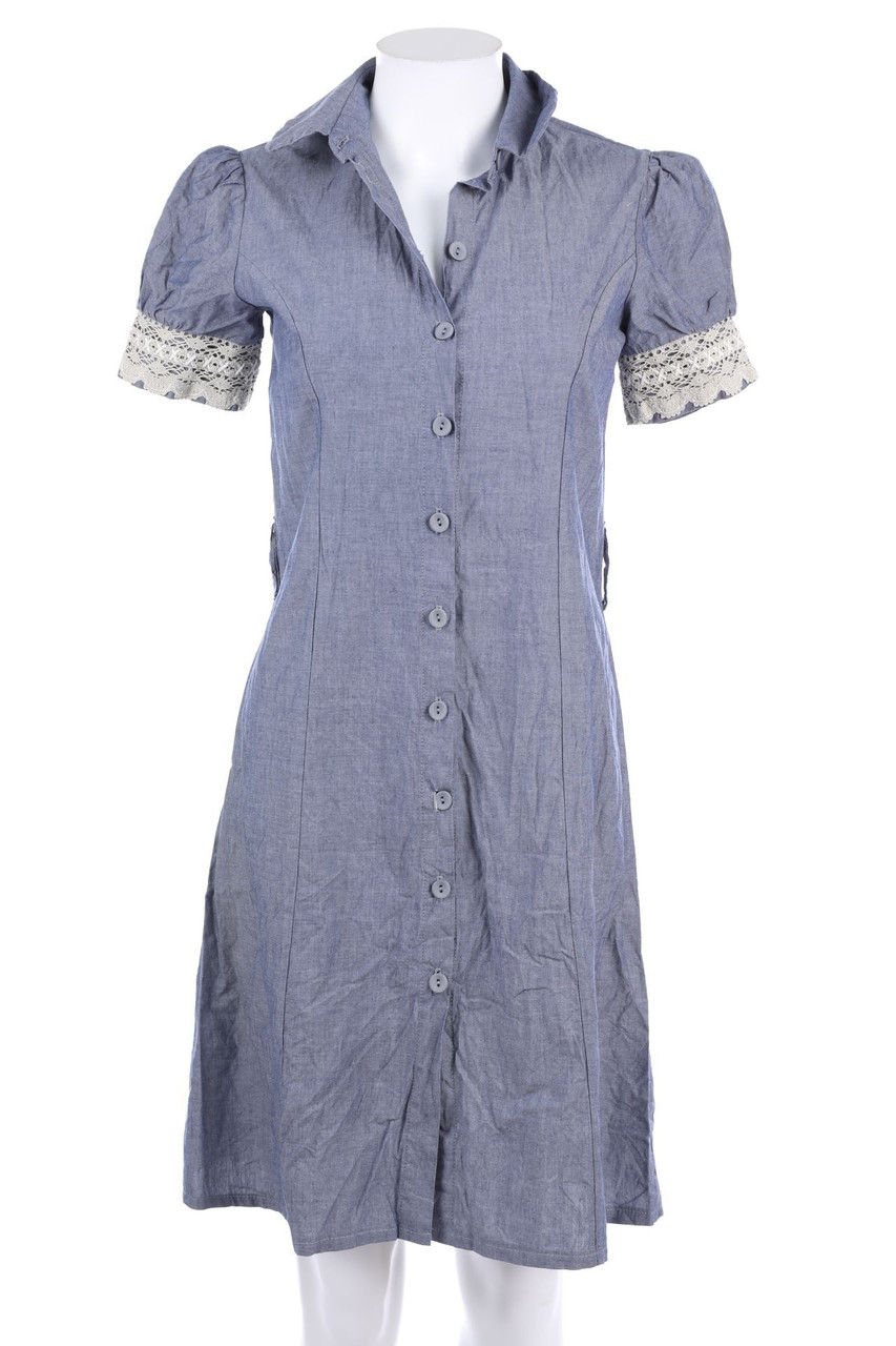 Fräulein Stachelbeere - Blusenkleid in Denim-Optik mit Spitze - S