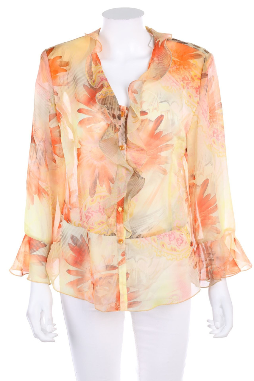 Hermann Lange - Volant-Bluse mit floralem Muster - D 44