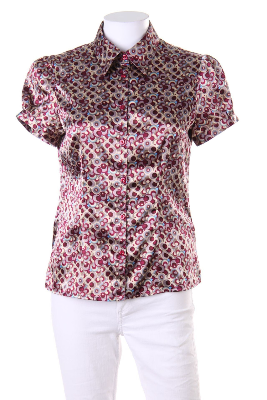 3 SUISSES - 70s-Satin-Hemd-Bluse mit kurzem Ärmel - D 34