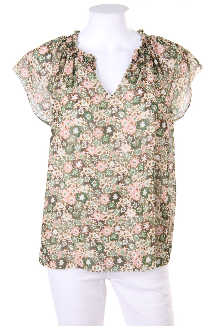Hailys - Kurzarm-Bluse mit Blumen-Print - L