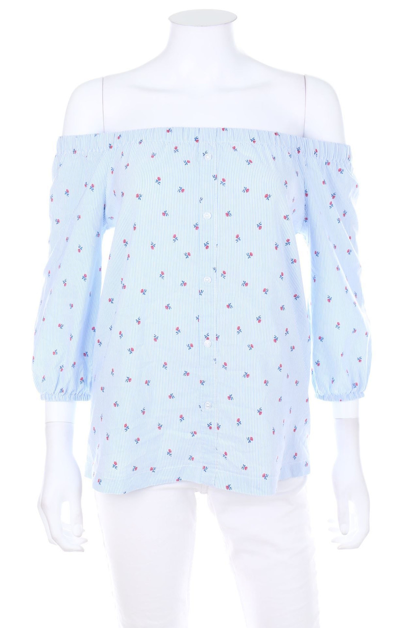 ATMOSPHERE - Streifen-Carmen-Bluse mit Blumen-Print - D 36