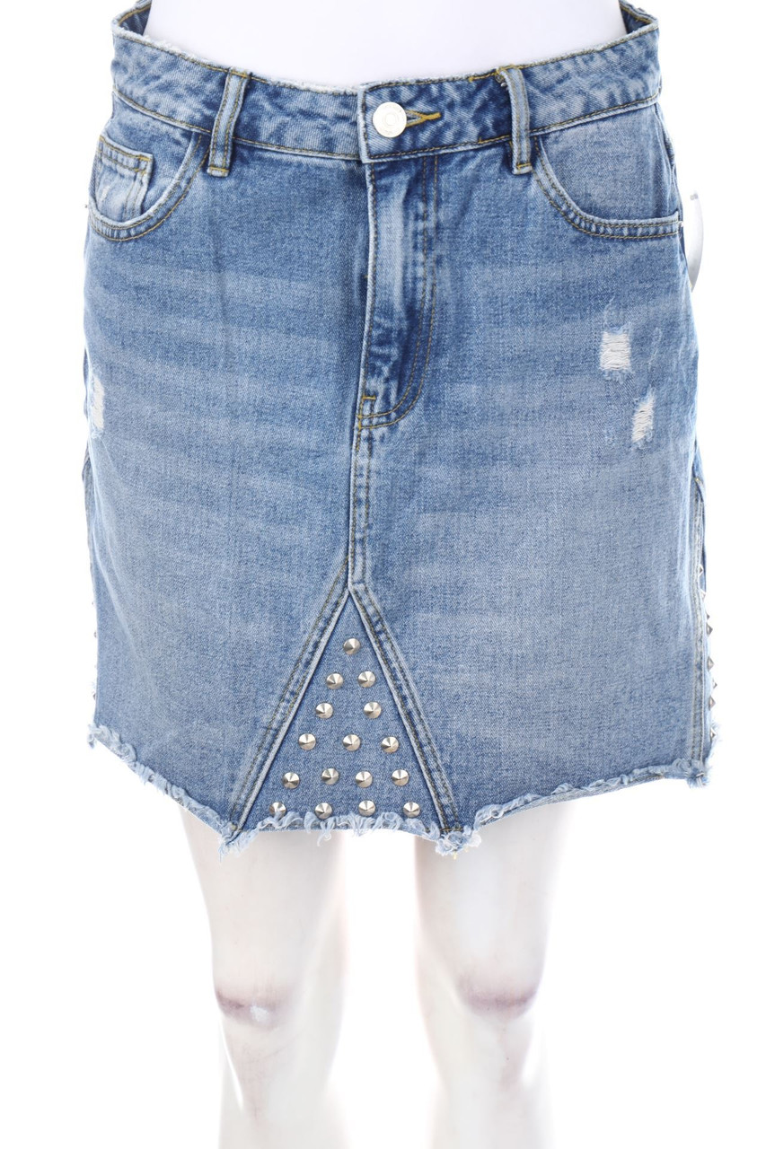 FB SISTER - distressed Mini-Jeansrock mit Nieten - L