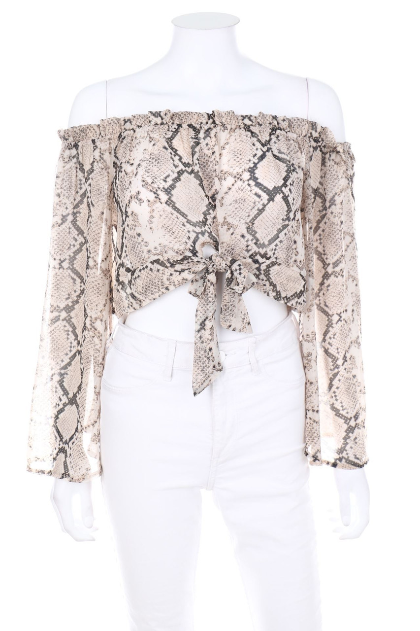 MISSGUIDED - Cropped-Carmen-Bluse mit Animal-Print - D 36