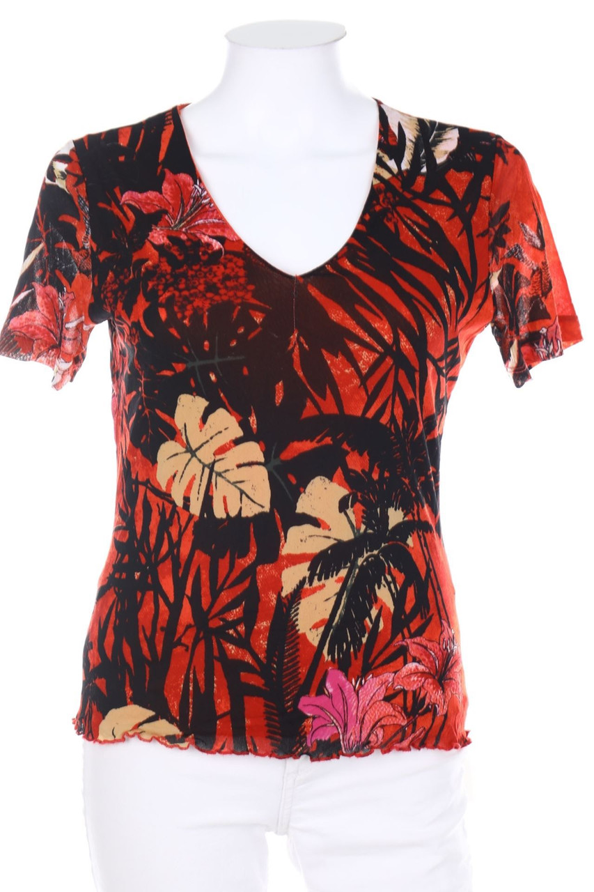 Ohne Label - Kurzarm-Bluse mit Print - D 34-36