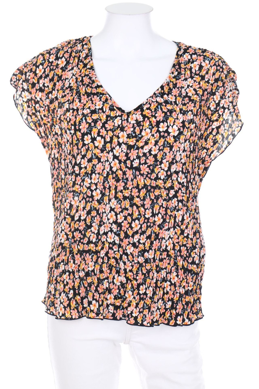 ONLY - Plissee-Kurzarm-Bluse mit Blumen-Print - M