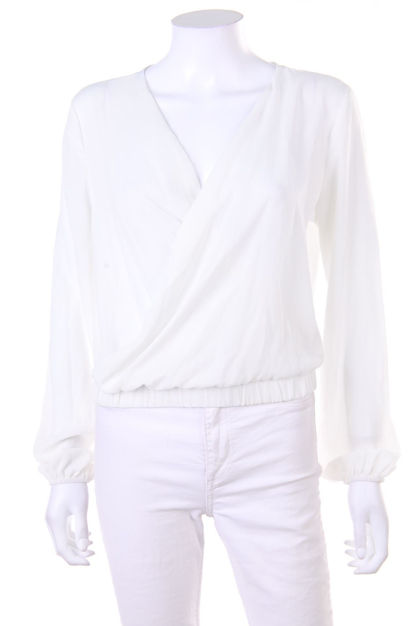 MISSGUIDED - Longsleeve-Shirt in Wickel-Optik mit tiefem Ausschnitt - D 36