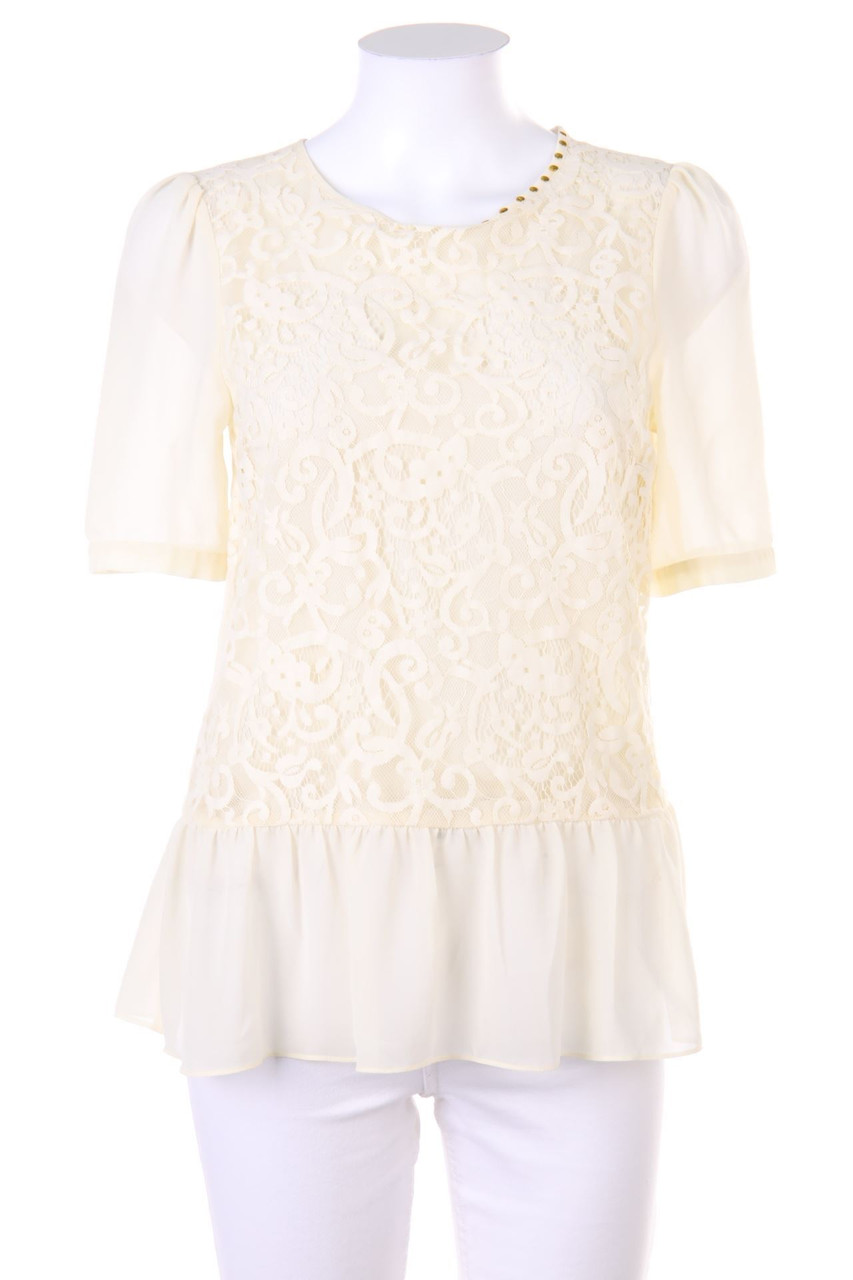 WAREHOUSE - Kurzarm-Bluse mit Spitze - D 36