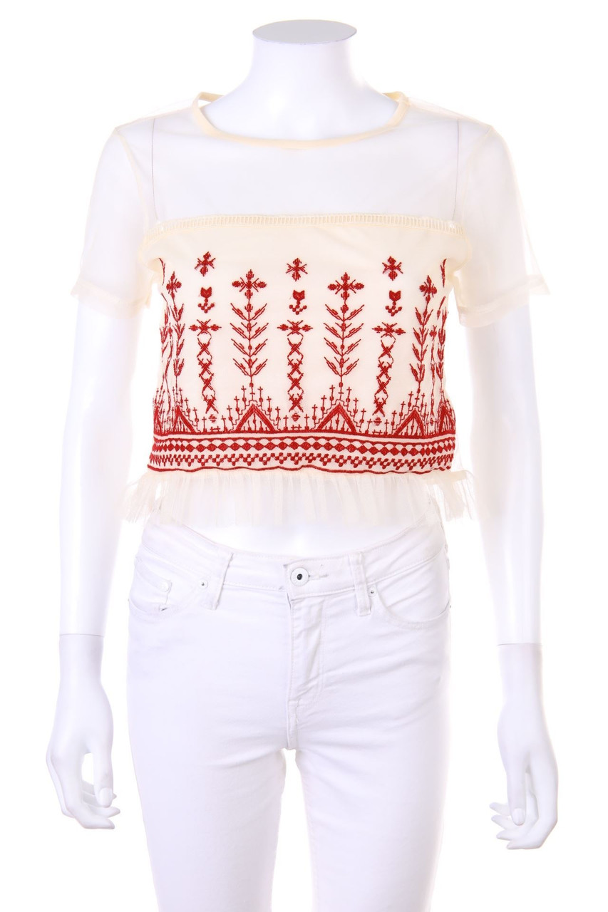 NEW LOOK - Mesh-Kurzarm-Shirt mit Stickereien - D 34