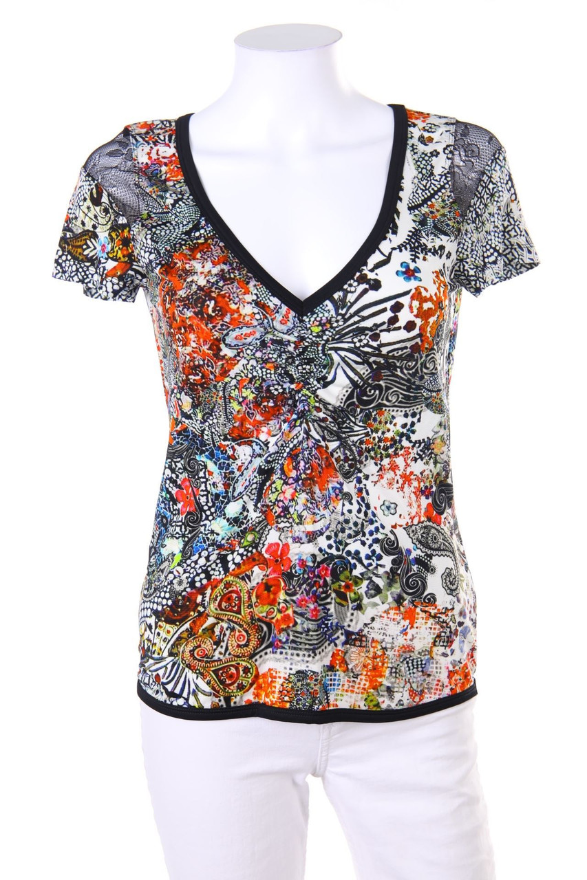 GARELLA - Print-Kurzarm-Bluse mit Mesh-Einsatz - D 40