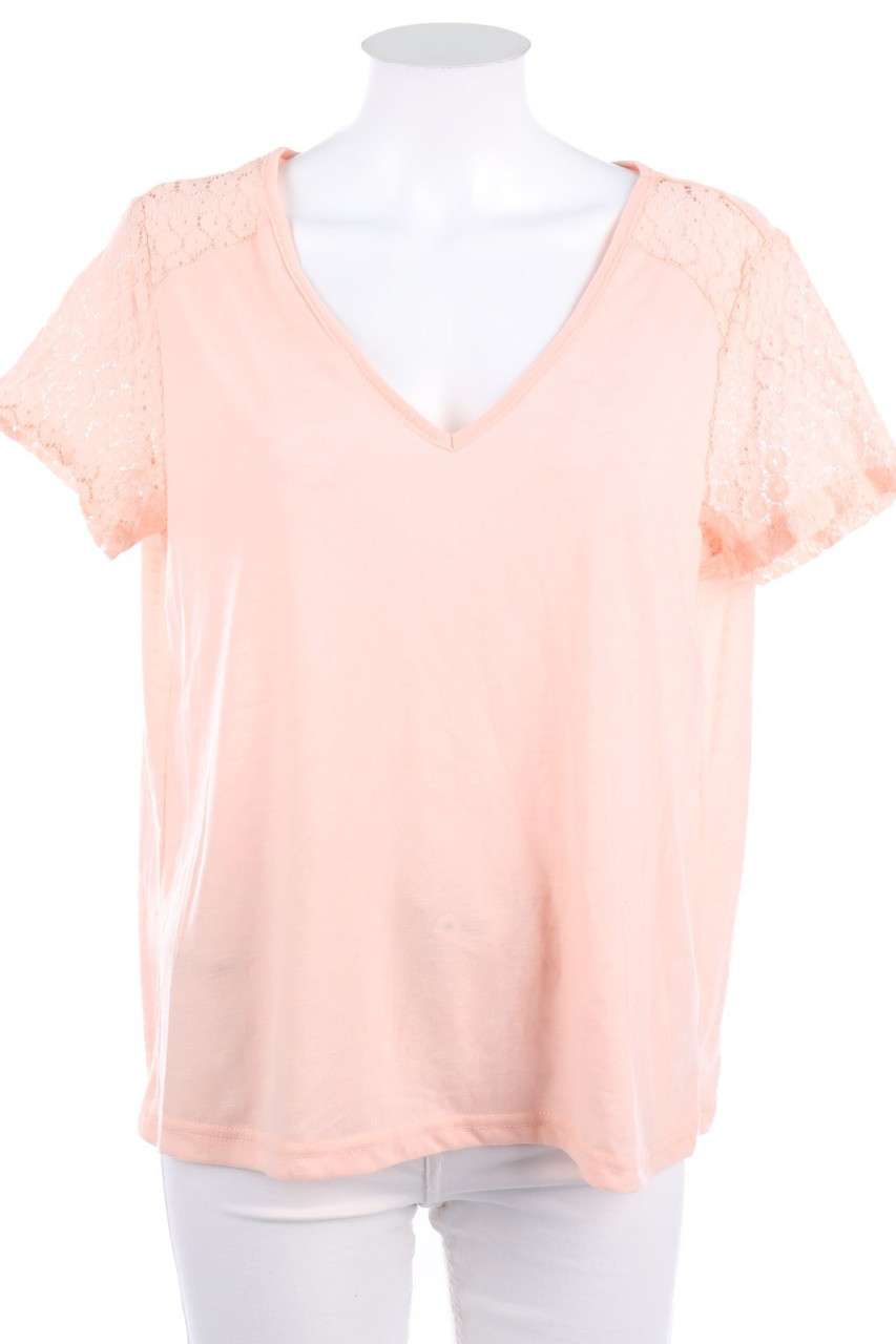 SHEIN - Shirt mit Spitzen-Einsatz - L