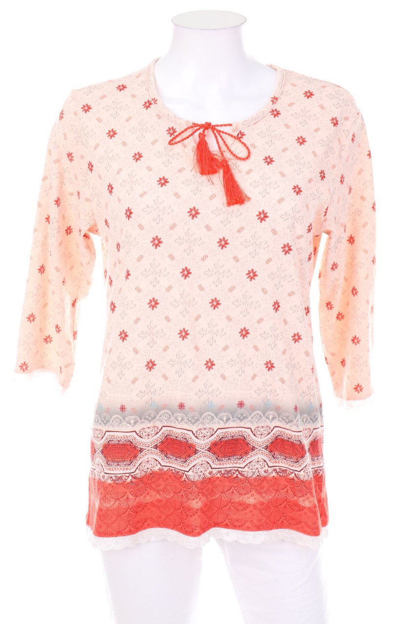 hajo - Print-Bluse mit 3/4-Ärmel mit Quasten - D 36-38