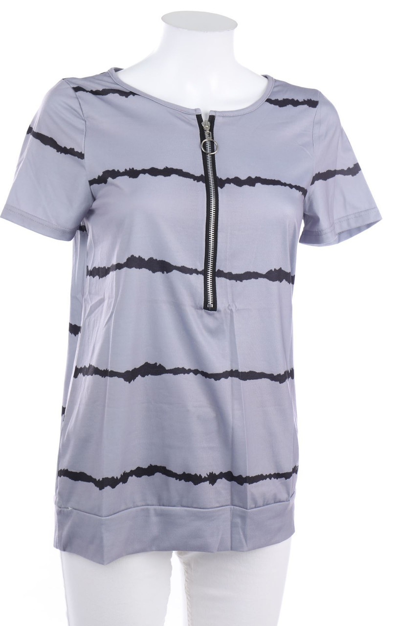 Ohne Label - Kurzarm-Bluse mit Print - S