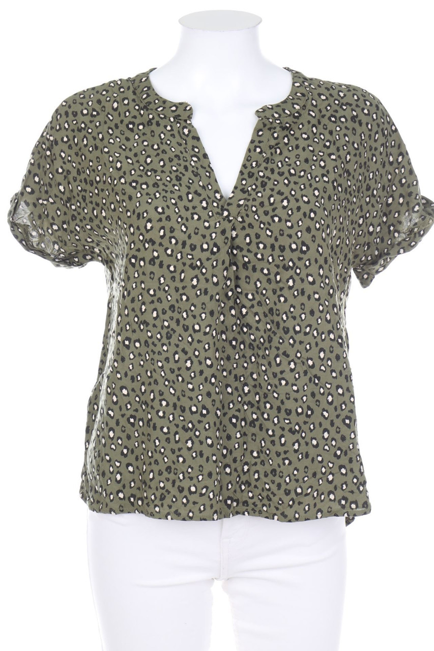 Ohne Label - Kurzarm-Bluse mit Leo-Print - S