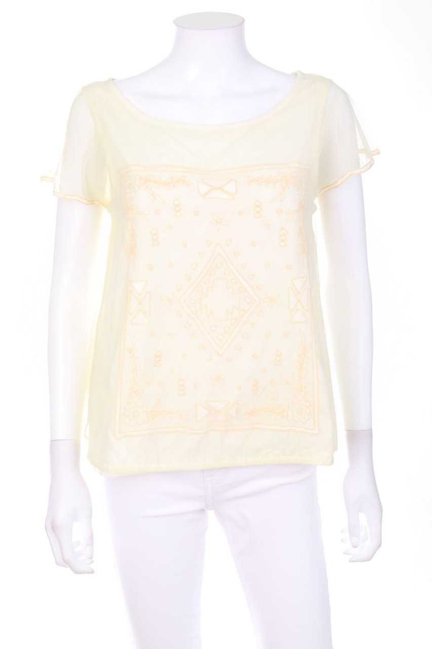 promod - Kurzarm-Bluse im Layer Look mit Stickereien - D 40