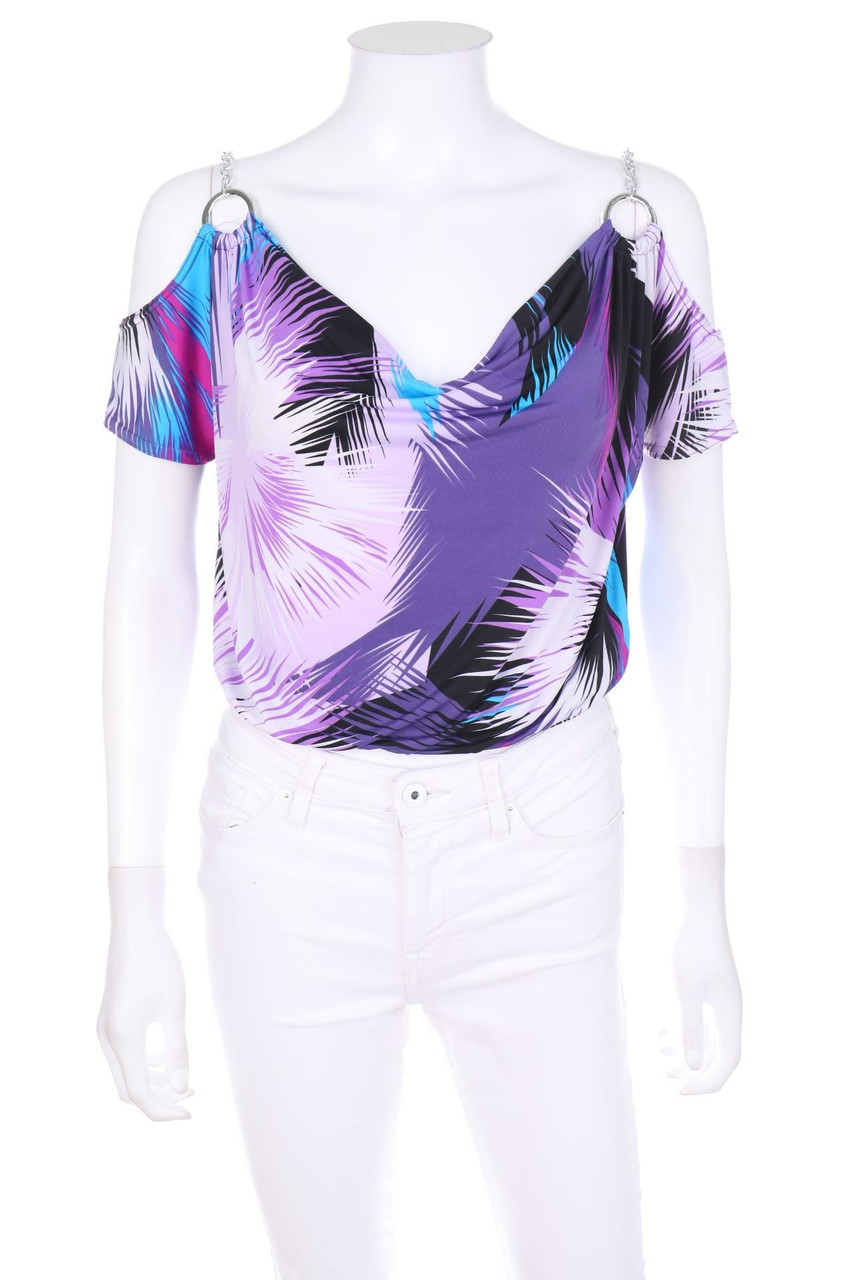 TOUT FEU TOUT FEMME - Print-Cold-Shoulder-Batwing-Shirt mit Kette - D 36