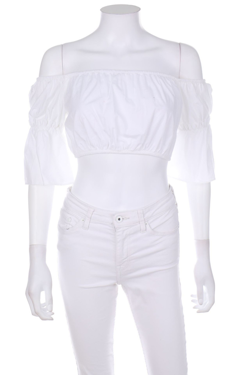 Bershka - Cropped-Carmen-Bluse mit Gummizug - S