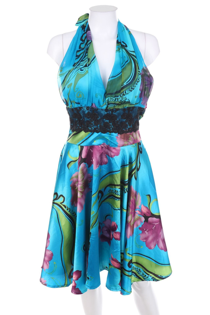 Fashion Wave - Neckholder-Print-Kleid mit Spitzen-Einsatz - D 40