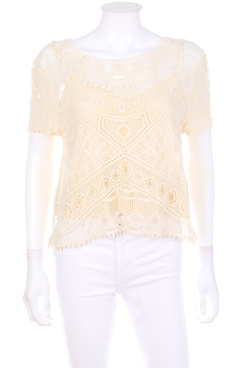 ZARA - Spitzen-Kurzarm-Bluse im Boho-Stil - M