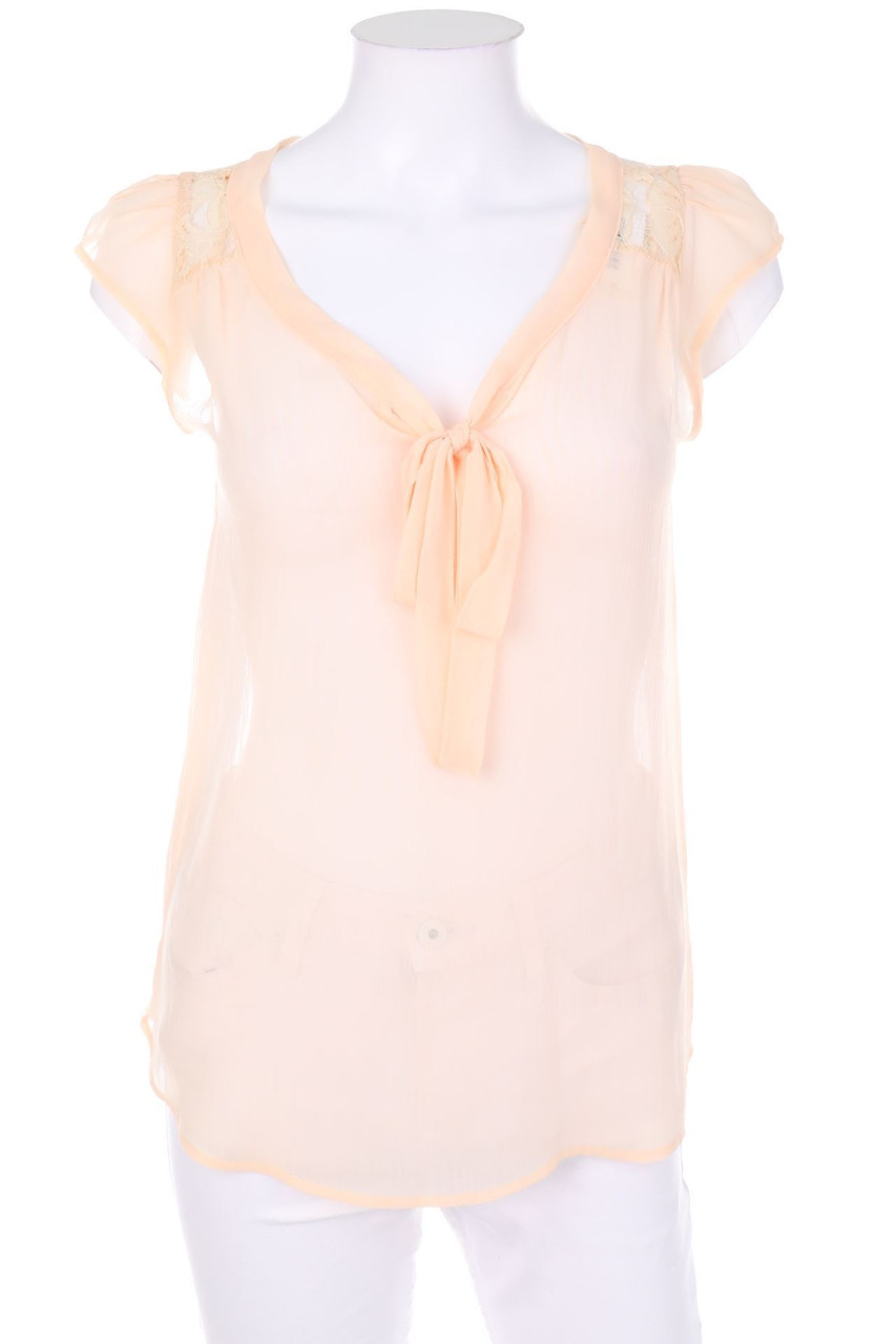 Ohne Label - Schluppen-Bluse mit Spitzen-Einsatz - S