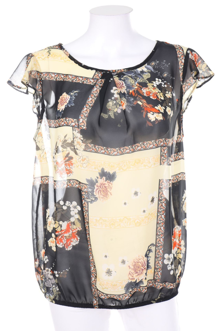 Ohne Label - Kurzarm-Bluse mit Print - S