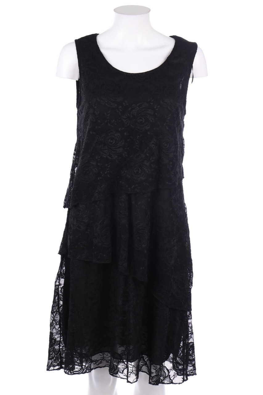 Ohne Label - Spitzen-Abendkleid mit Volants - D 38