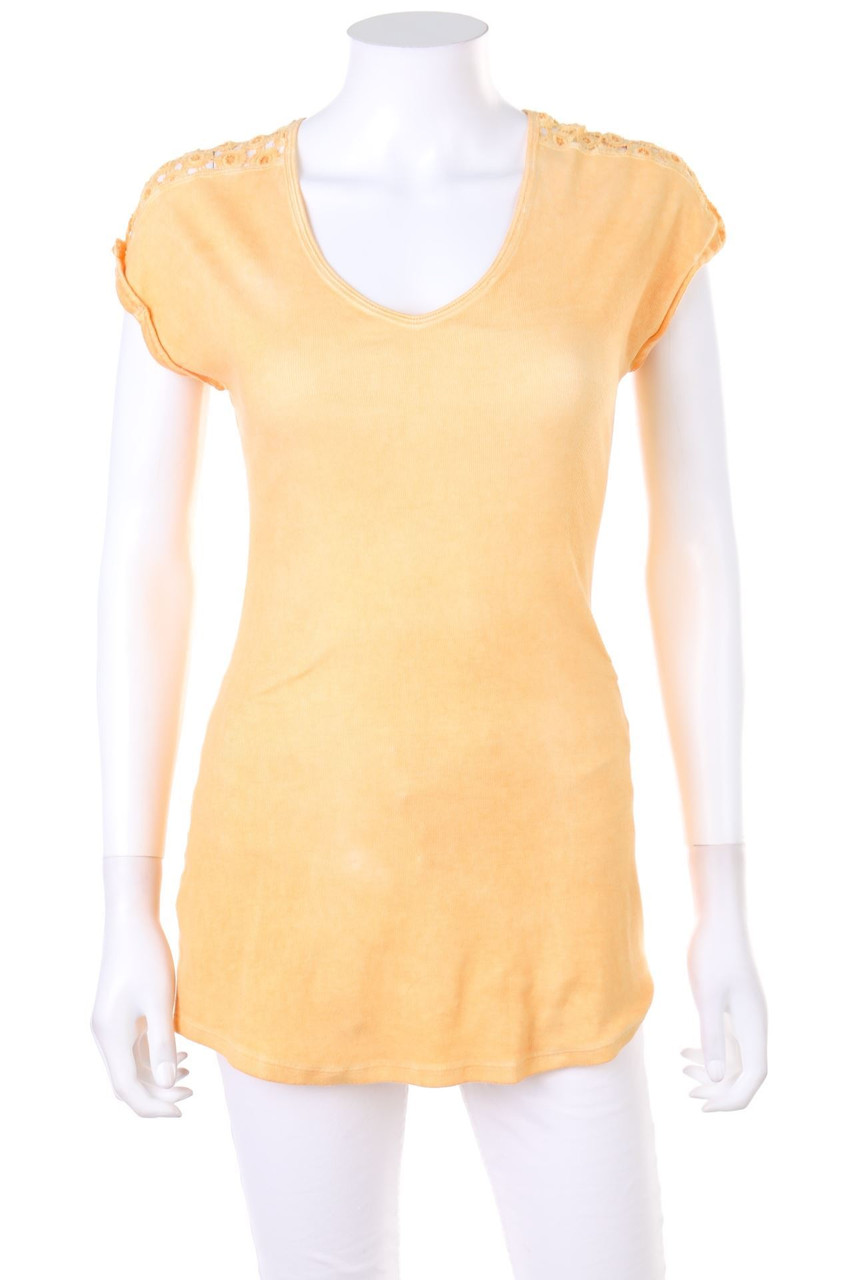 MARC CAIN SPORTS - Garment Dyed-Kurzarm-Shirt mit Spitze - S