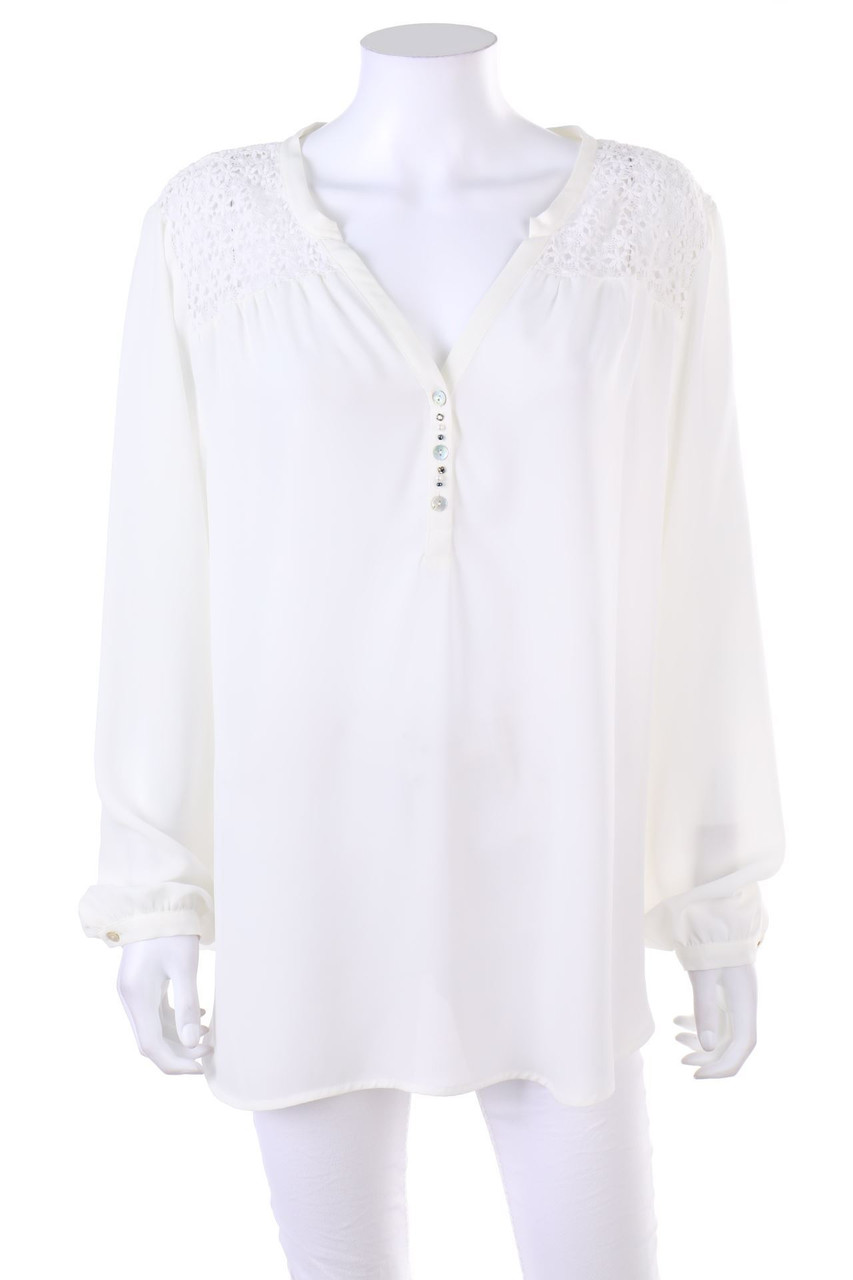 just white - Bluse mit Spitzen-Einsatz - D 44