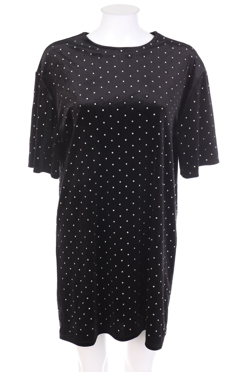 H&M - Samt-Shift-Kleid mit Schmuckstein-Applikation - S