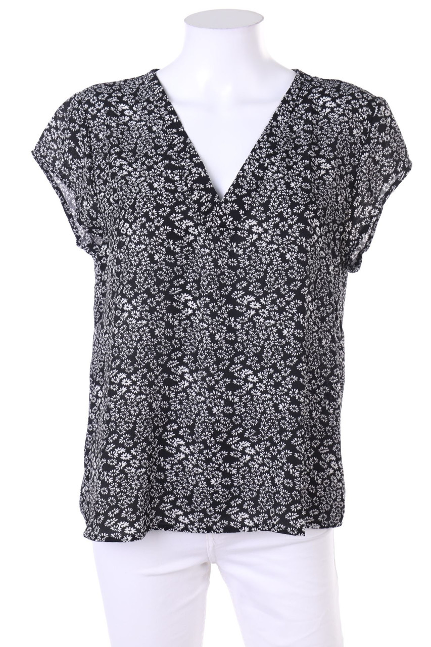 Ohne Label - Kurzarm-Bluse mit floralem Muster - D 40