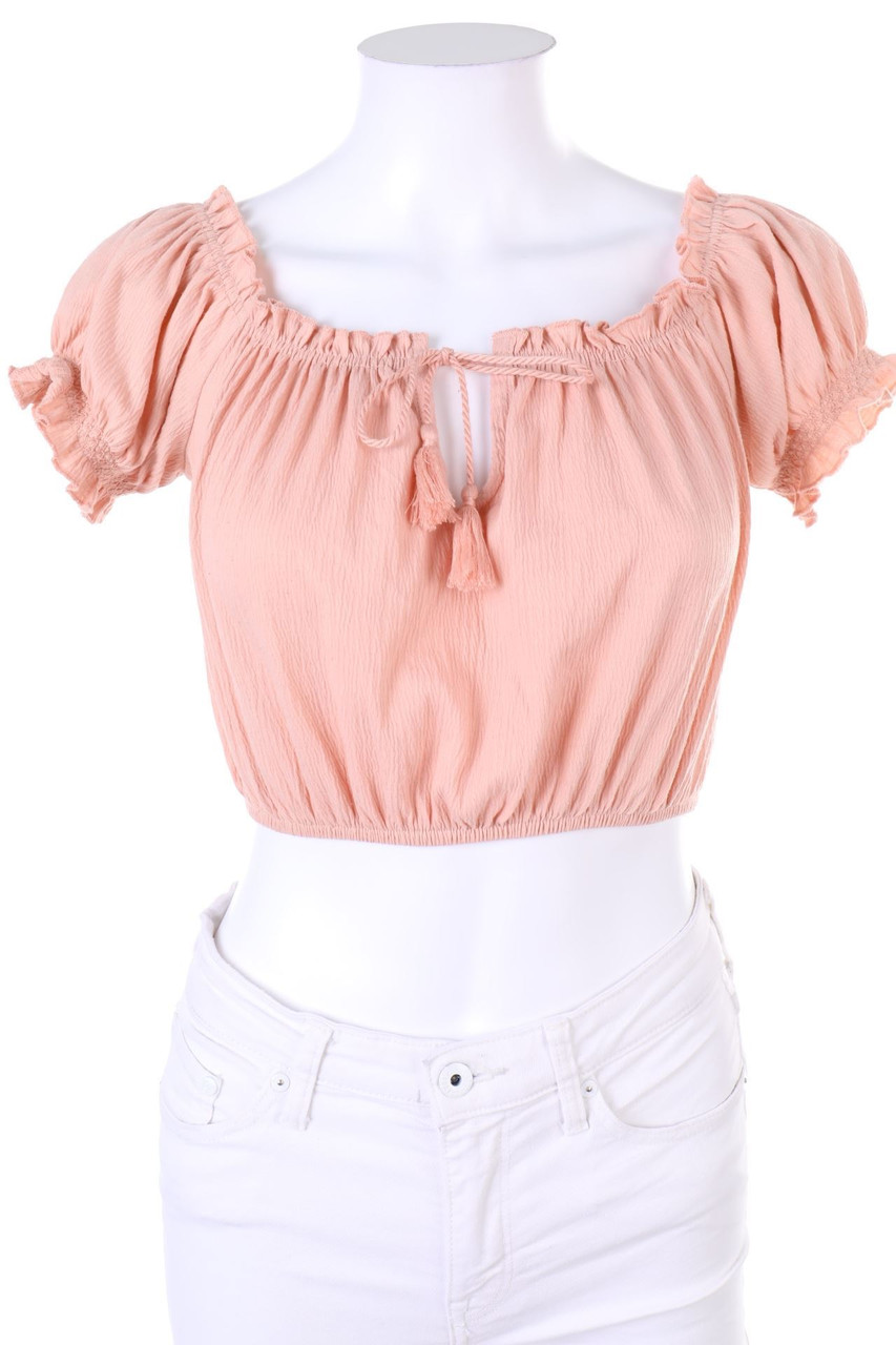 H&M DIVIDED - Cropped-Carmen-Bluse mit Quasten im Boho-Stil - S