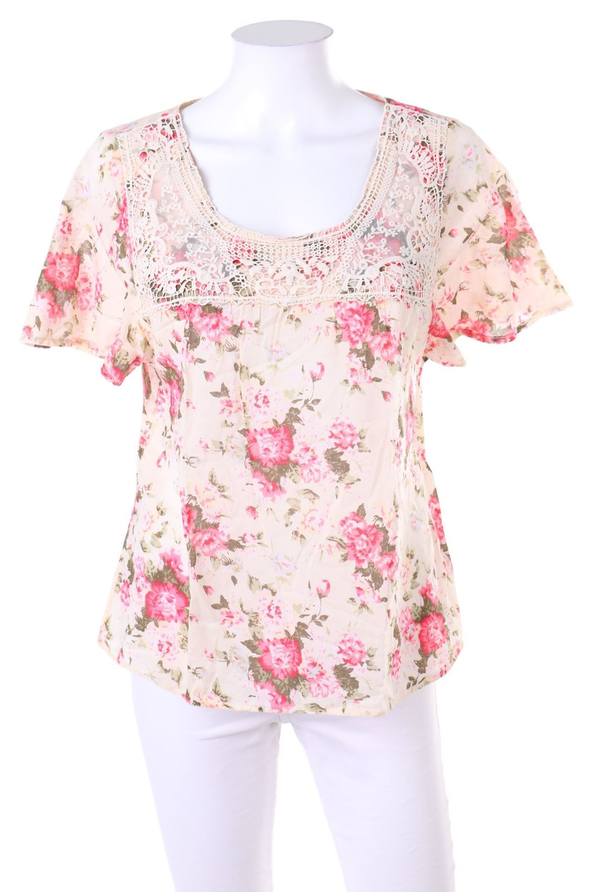 ESPRIT - Kurzarm-Bluse mit floralem Muster - D 34