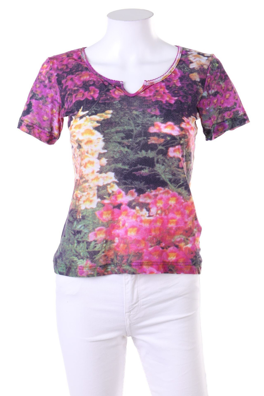 HIRSCH. - Kurzarm-Bluse mit Blumen-Print - S