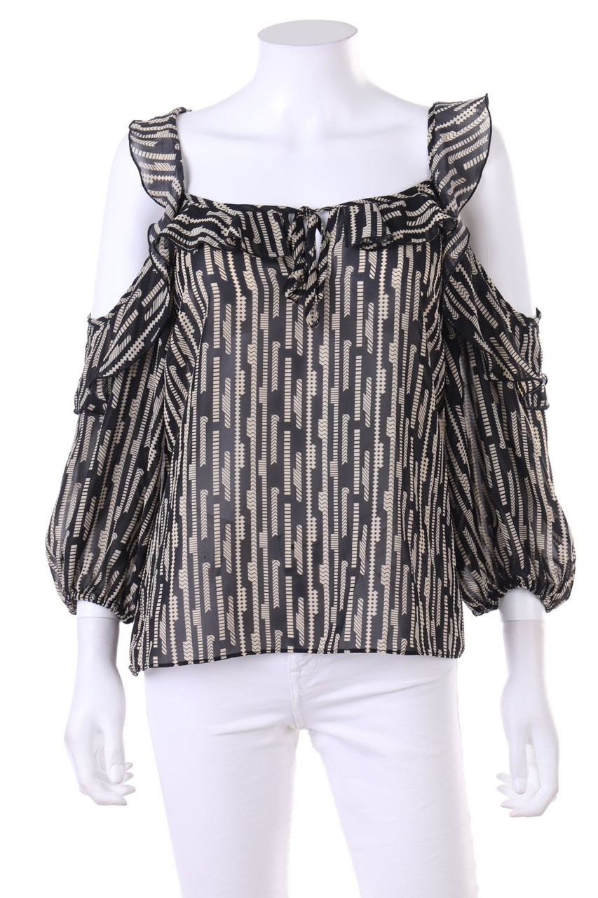 Ohne Label - Cold-Shoulder-Bluse mit Print - M