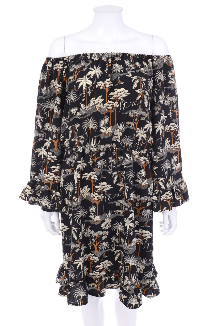 Ohne Label - Carmen-Minikleid mit Print - M