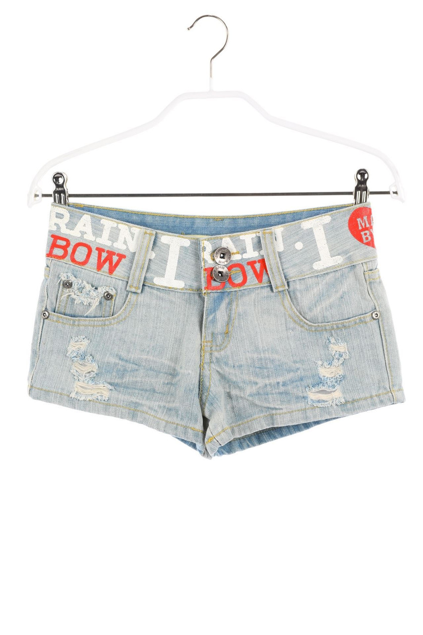 TRIDAGNA - Used Look Jeans-Shorts mit Statement-Print - XS