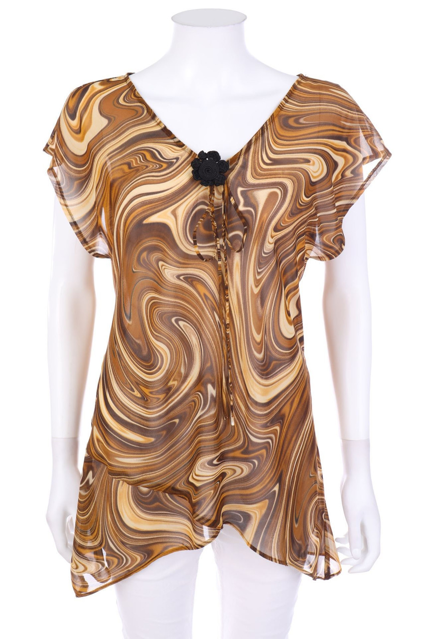 SECONDHAND - Kurzarm-Bluse mit Print - S