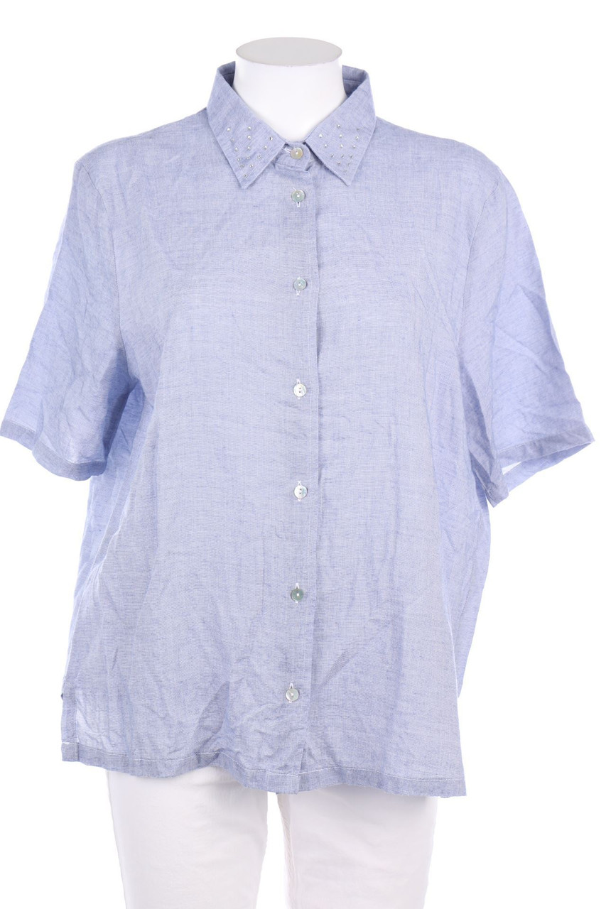 Ohne Label - Kurzarm-Bluse mit Strass-Steinen - XXXL