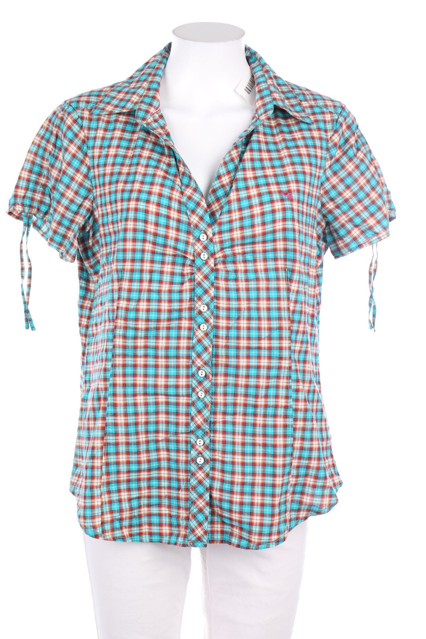 ESPRIT - Kurzarm-Bluse mit Karo-Muster - D 42