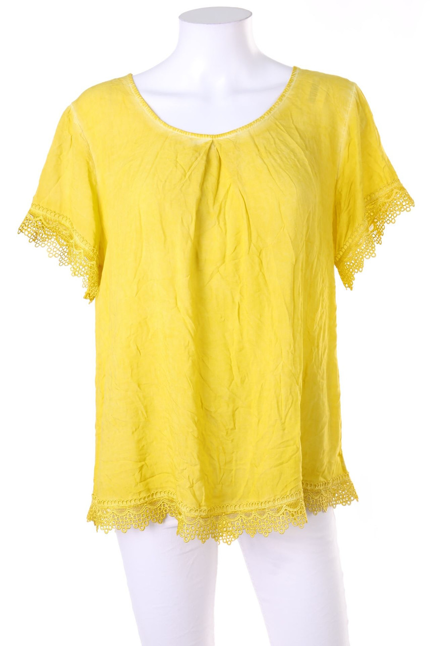 Ohne Label - Garment Dyed-Kurzarm-Shirt mit Spitze - L