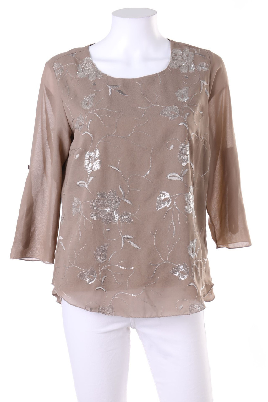 Ohne Label - Kurzarm-Bluse mit Pailletten - D 36