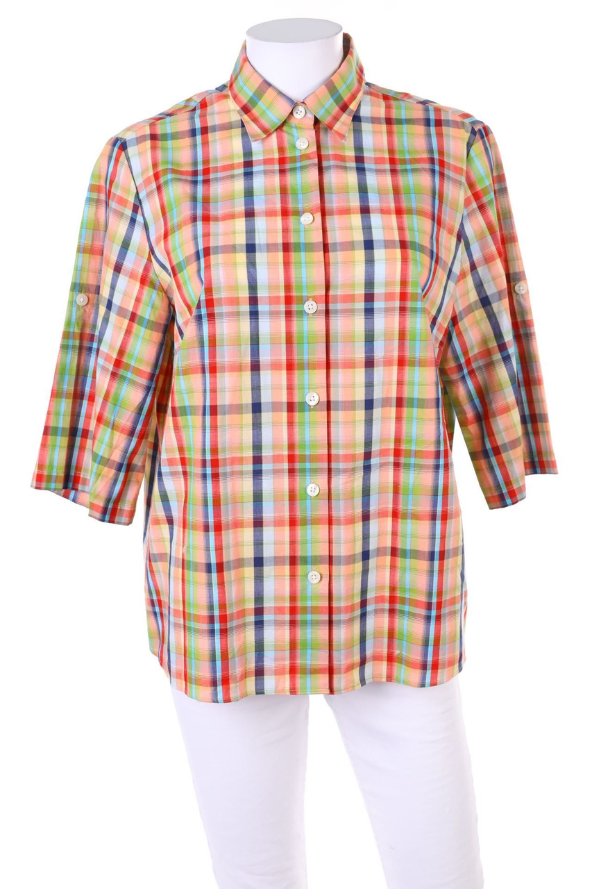 walbusch - Karo-Hemd-Bluse mit 3/4-Ärmel - D 40