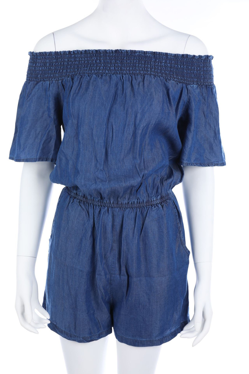 Ohne Label - Carmen-Playsuit in Denim-Optik - S