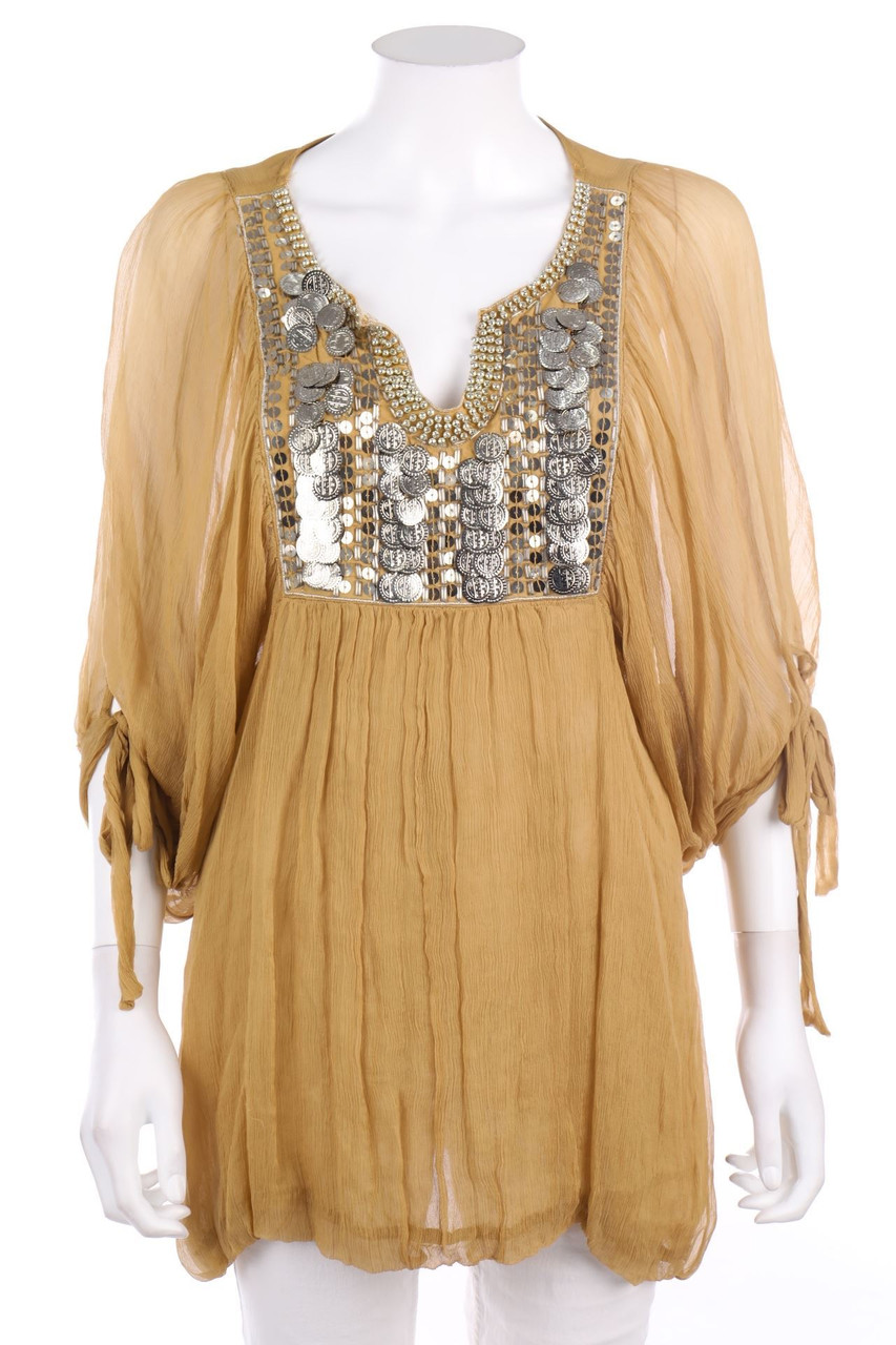 Jeff Gallano - Boho-Bluse aus Seide mit Applikationen - D 34