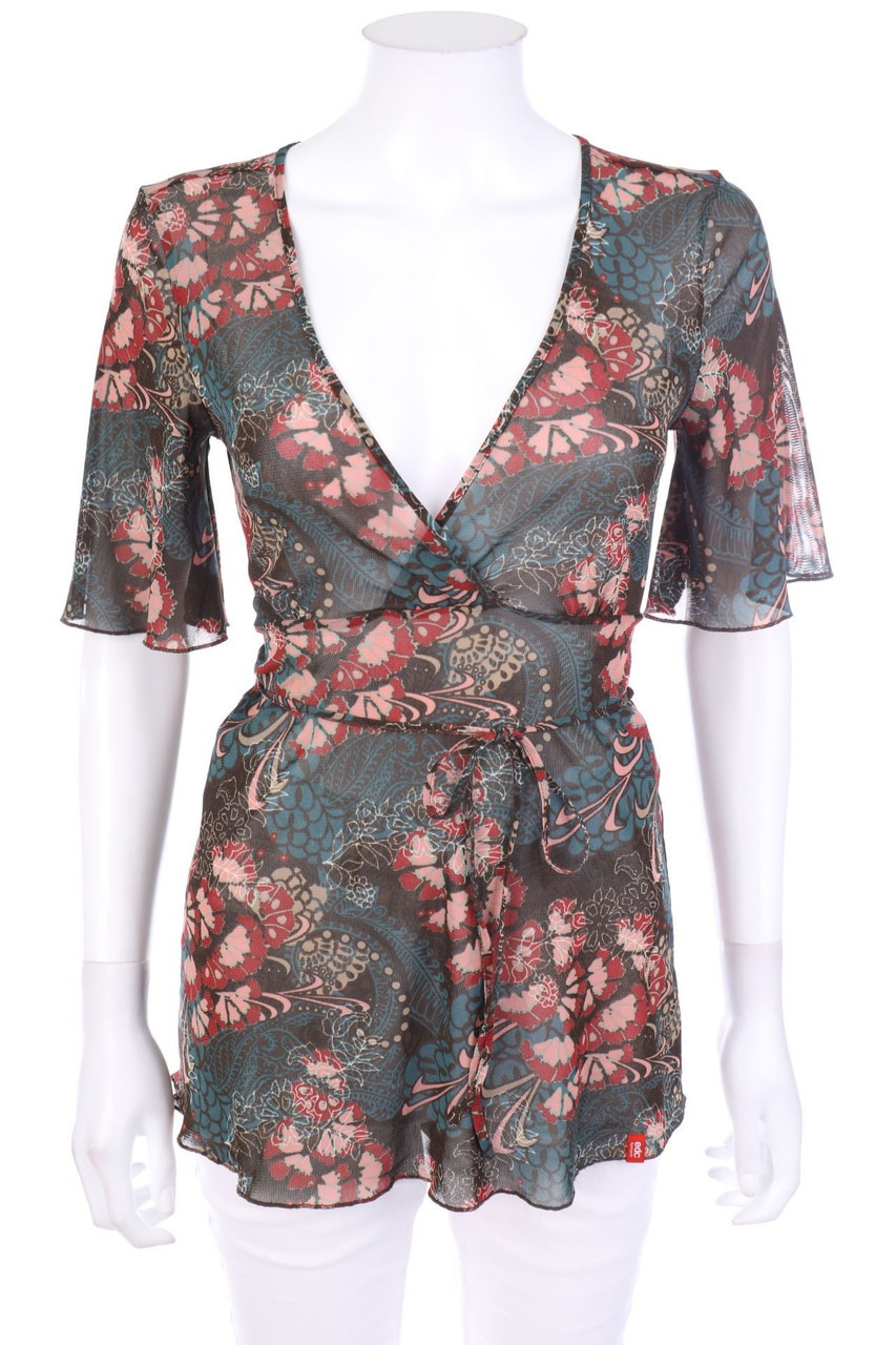 ESPRIT de corp - Mesh-Kurzarm-Bluse mit Blumen-Print - M