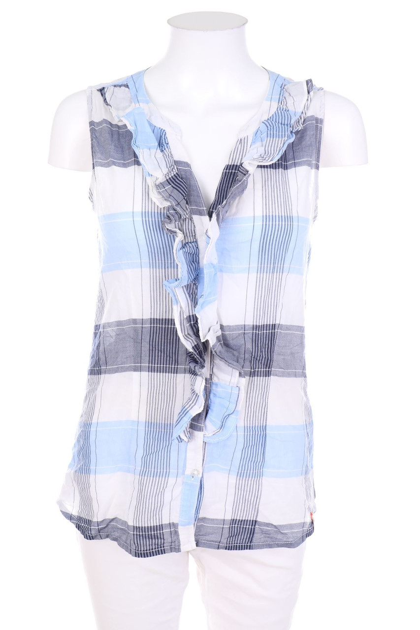 ESPRIT de corp - Karo-Blusentop mit Rüschen - M